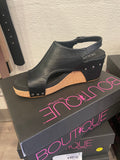 Corky’s Black Smooth Carley Wedge Sandals
