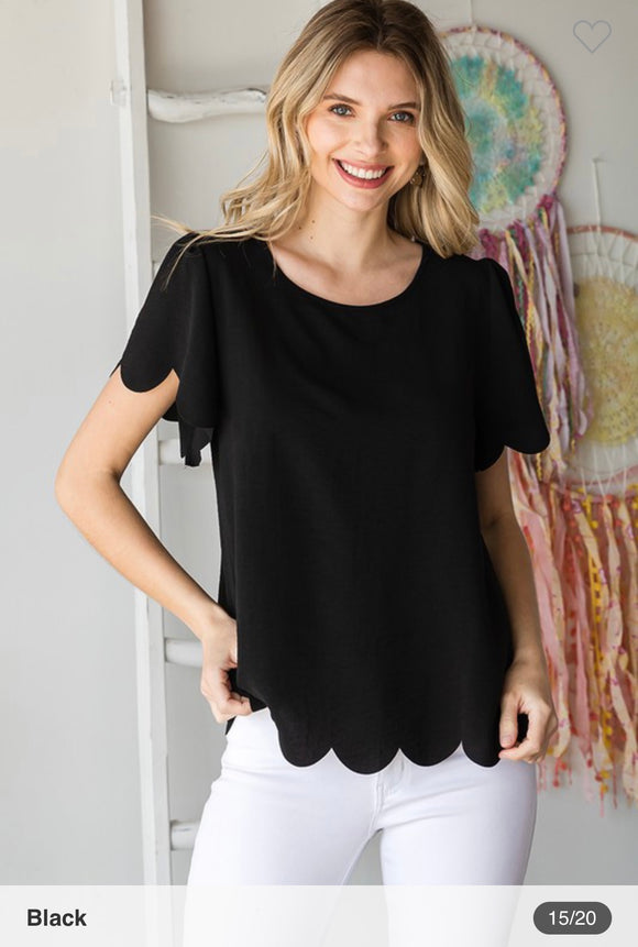Black Scallop Hem Top