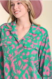 Emerald Leopard Print Button Down Top