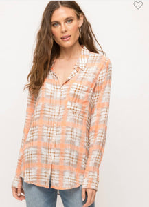 Coral Washed Out Plaid Shirt