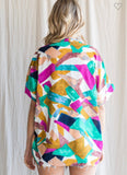 Purple Print V-Neck Boxy Top