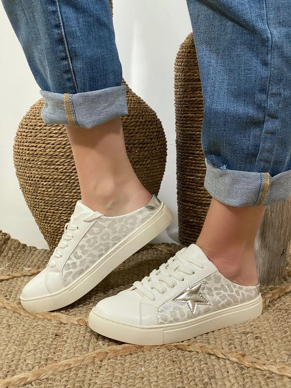 White Leopard Star Corky’s Slid Ons
