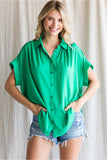 Emerald Button Up Cuff Sleeve Top