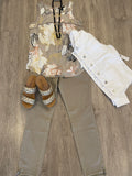 ELBOW FLUTTER SLV W/SMOCKING DTL-CLAY