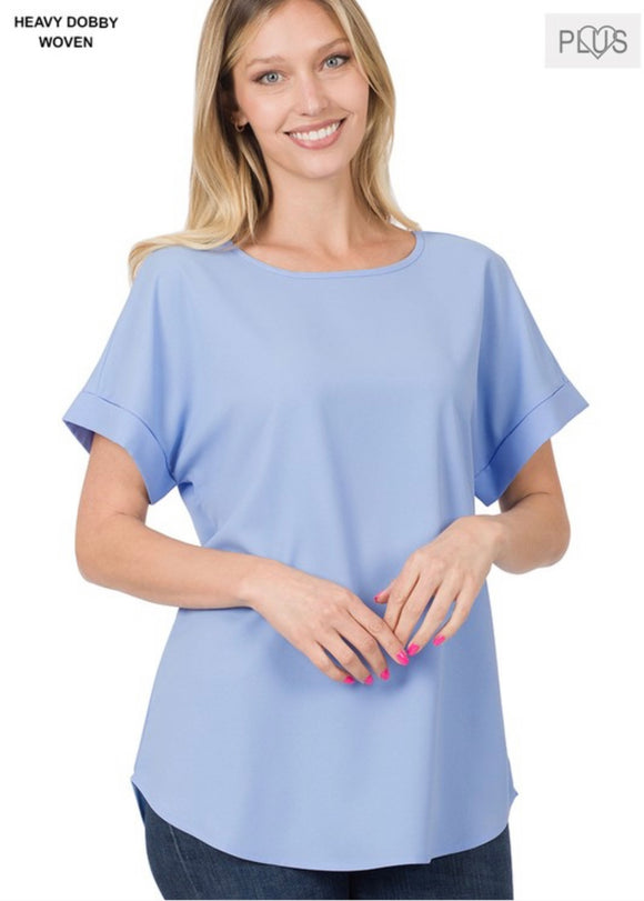 Spring Blue Rolled Sleeve Top