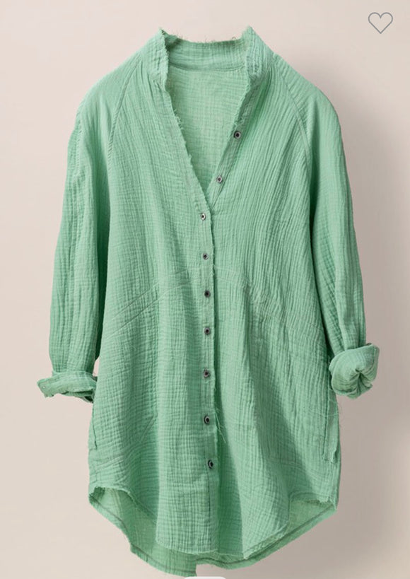 Jade Plush Cotton Oversized Button Up