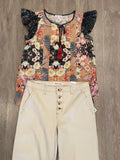 FRILL SLV COMBO PRINT BLOUSE